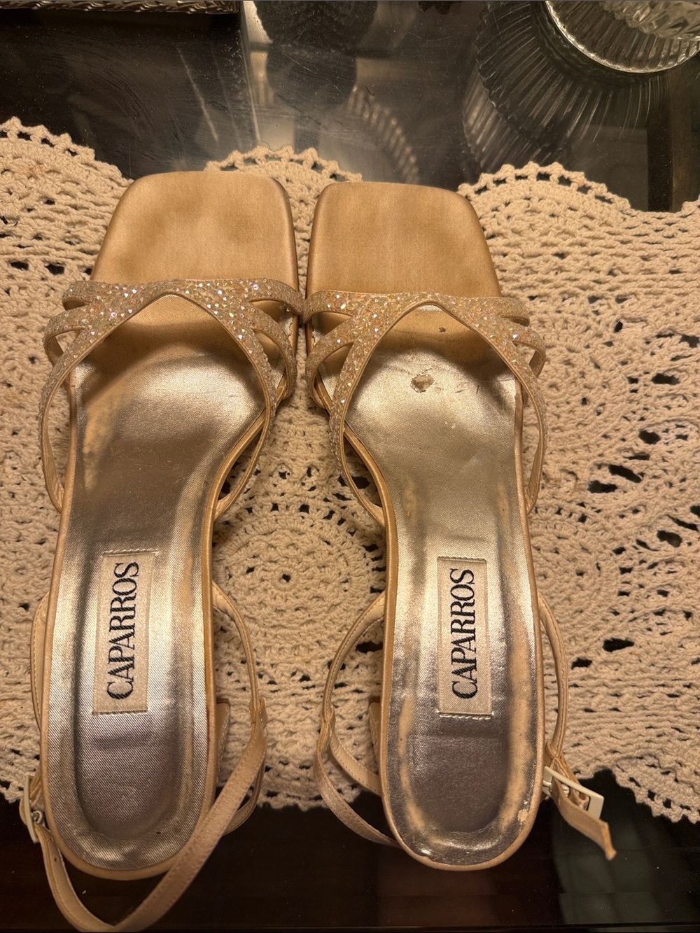 Caparros Champagne Rhinestone Strappy Heels